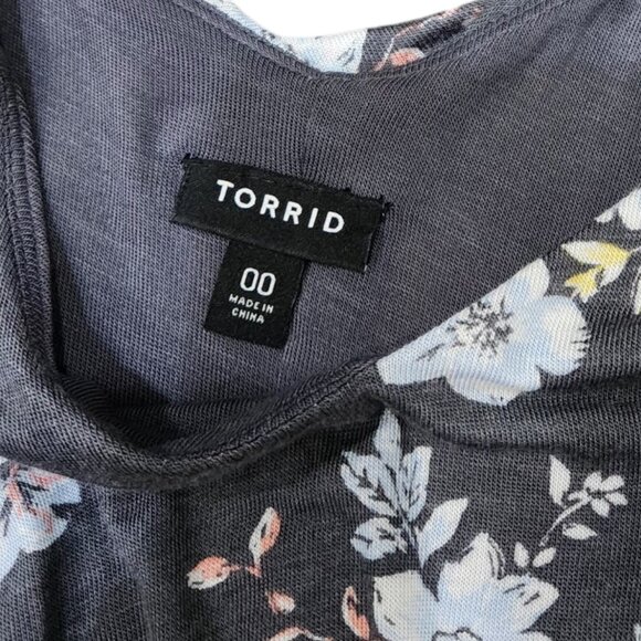 Torri Breezy Grey Floral Flowy Stretch Lined ruffle Mini Dress Plus Size 00 - Picture 4 of 7